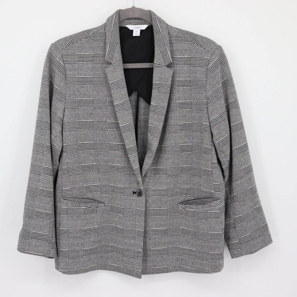 Old Navy Plaid Blazer Mens XXL Gray Black Career Office Casual Jacket‎ Preppy